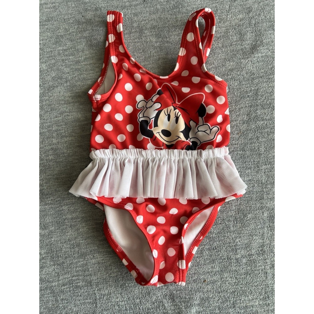 Disney Baby Girls Minnie Mouse 12M One‎ Piece Swimsuit Ruffle Polkadot Red White